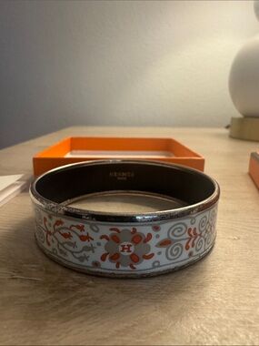 Authentic Hermes Orange & White Enamel Bangle Bracelet